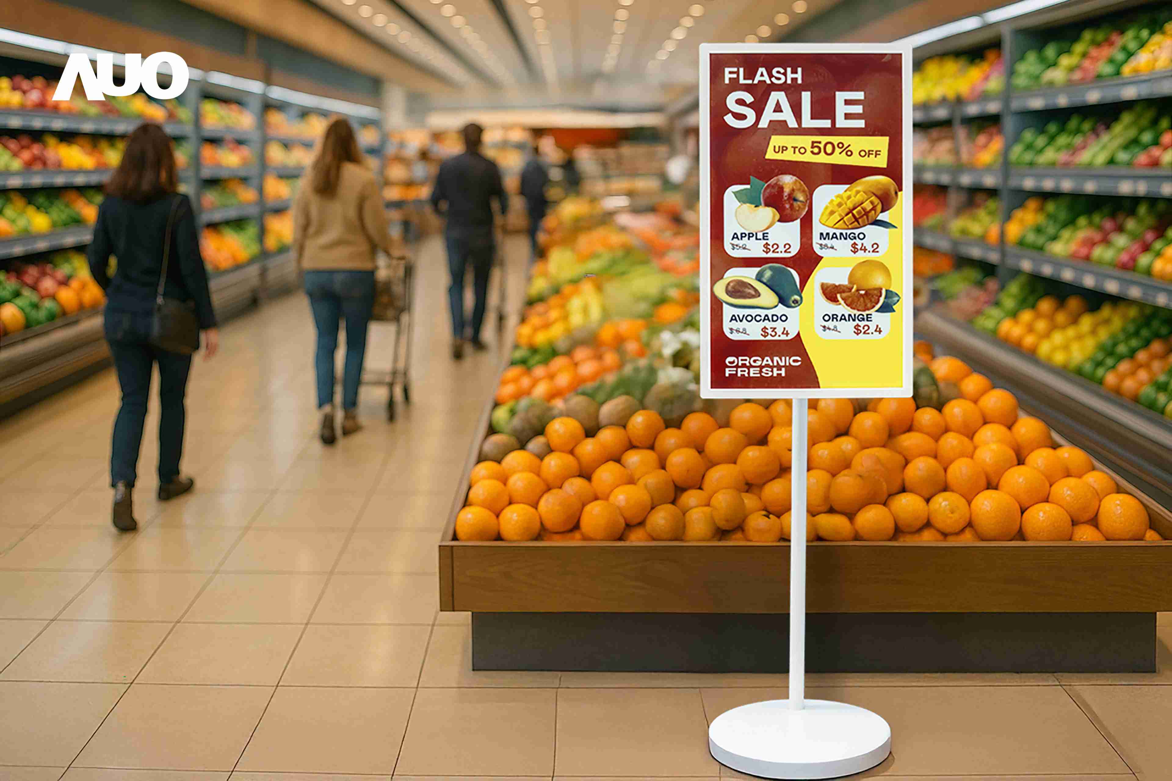 达擎首亮相低功耗、、全彩的〝aecoPost电子纸解决方案〞，，仅在更新画面时需要微量的电力驱动，，无需布建电线的便捷设计，，，使其可灵活应用、、随意置放，，，，并可透过云端或行动装置app，，轻松管理及排程广告内容，，，晋升店头营销利器。。。